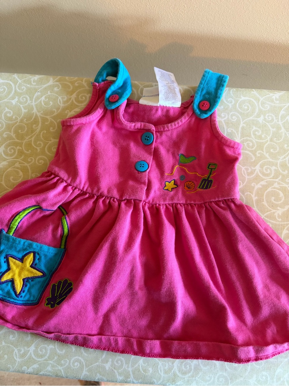 McBaby Pink Beach Embroidered Sundress with Turquoise Accents vintage 12 months
